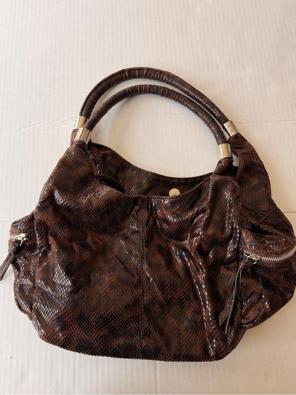 Vintage Y2K New Directions Brown Faux Snakeskin Slouchy Hobo Bag